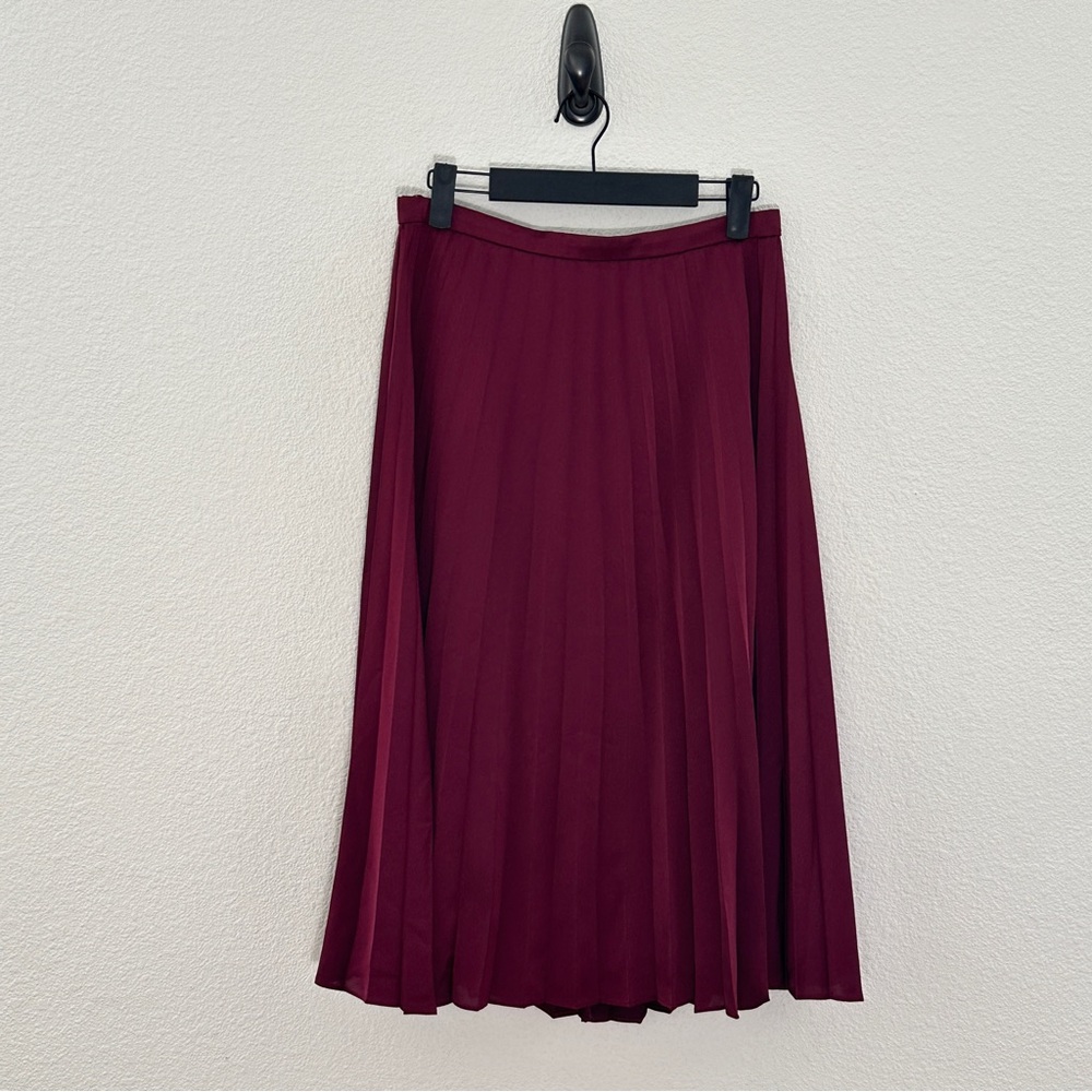 J. Crew Burgundy Pleated Midi Skirt